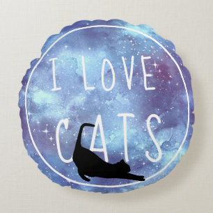 Coussins Ronds I Love Cats - Aquarelle Galaxy Inspirational