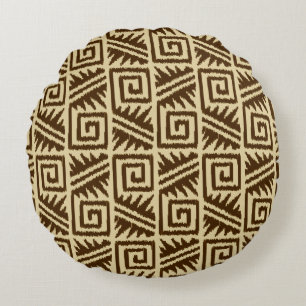 Coussins Ronds Ikat Aztèque Tribal - Marron foncé et beige