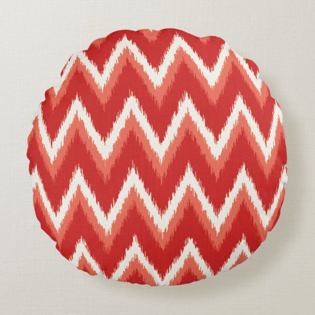 Coussins Ronds Ikat Chevron Stripes - Rust Orange et Blanc (Devant)