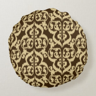 Coussins Ronds Ikat Moorish Damask - chocolat brun et bronze