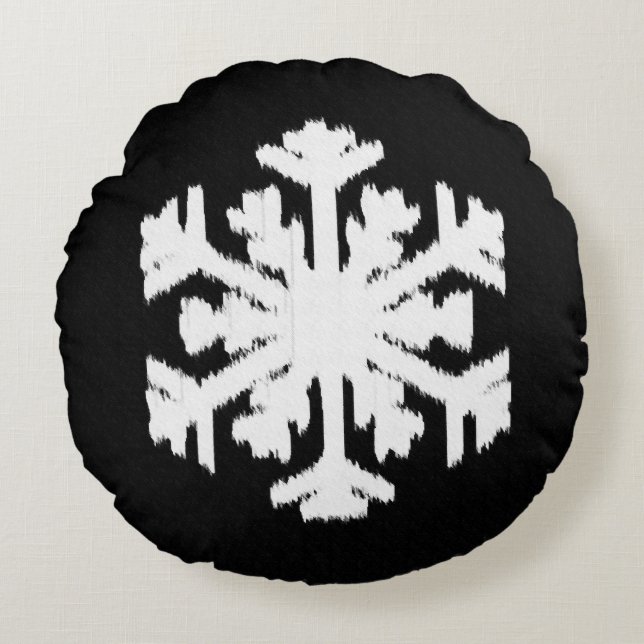 Coussins Ronds Ikat Snowflake - Noir et blanc (Devant)