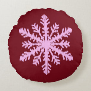 Coussins Ronds Ikat Snowflake - Vin Bourgogne et rose