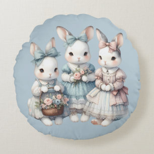 Coussins Ronds Illustration aquarelle des sœurs lapins de la chau