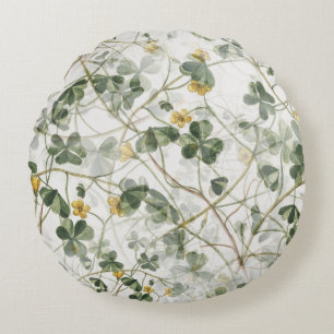 Coussins Ronds Illustration botanique en or vert Vintage