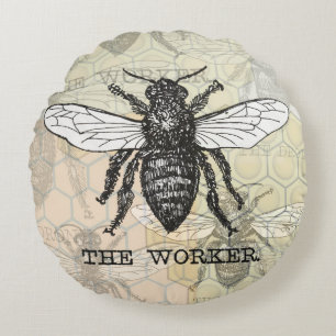 Coussins Ronds Illustration d'abeille ouvrière vintage