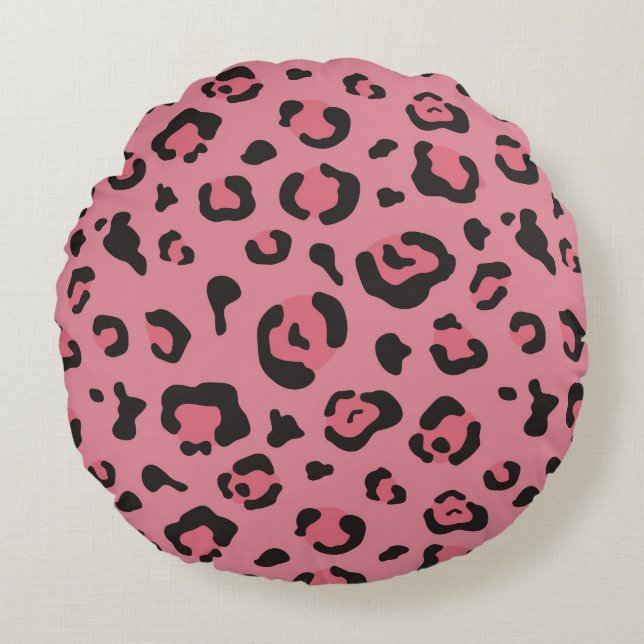 Coussins Ronds Illustration d'animal de rose de léopard (Devant)