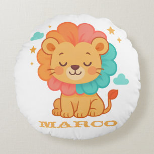 Coussins Ronds Illustration d'animal personnalisée Lion Rugisseme