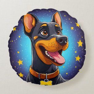 Coussins Ronds Illustration de Doberman joyeux