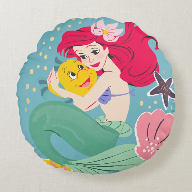 Coussins Ronds Illustration de la princesse Ariel Holding (Devant)