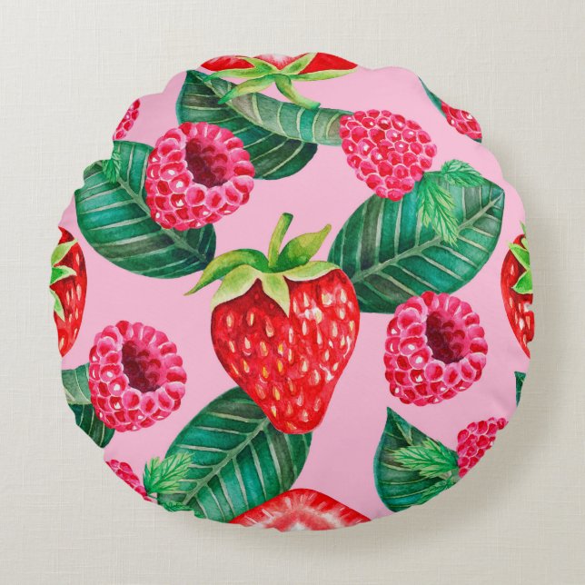 Coussins Ronds Illustration de l'aquarelle dessinée à la main mot (Devant)