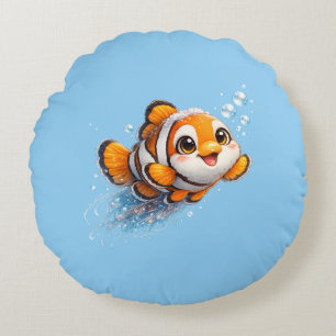 Coussins Ronds Illustration de poisson-clown heureux dans la vie 