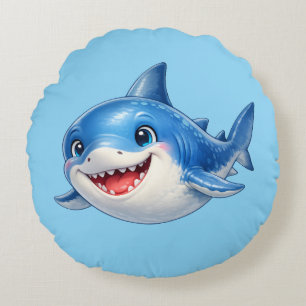 Coussins Ronds Illustration de requin mignon aux grands yeux Anim