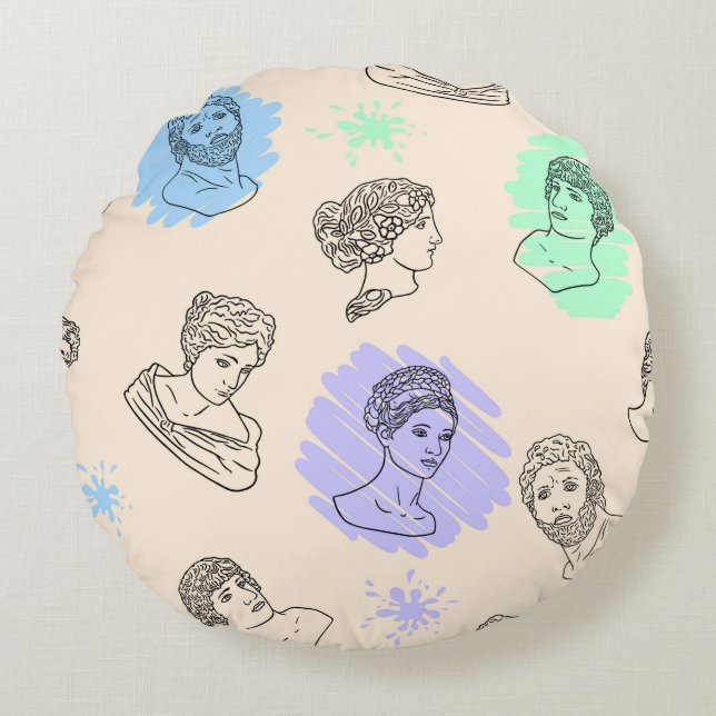 Coussins Ronds Illustration des contours des statues grecques. B (Devant)