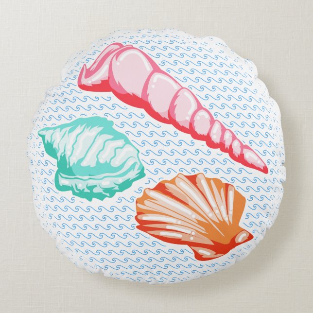 Coussins Ronds Illustration des coquillages d'aquarelle (Devant)