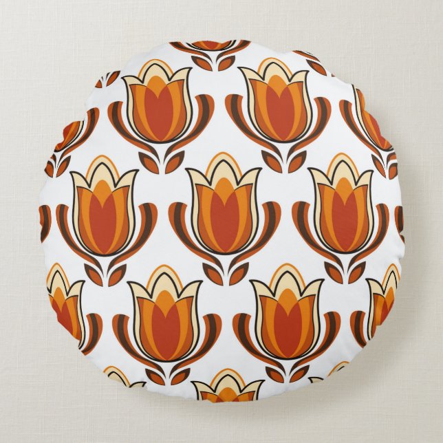Coussins Ronds illustration du matériau motif rétro des années 70 (Devant)