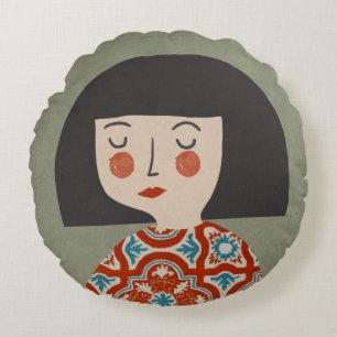 Coussins Ronds Illustration d'une fillette de fleurs