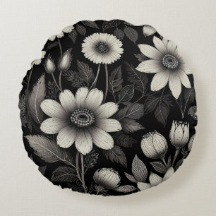 Coussins Ronds Illustration graphique Doodle Black & White