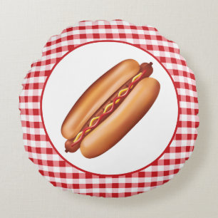 Coussins Ronds Illustration Hot Dog Fast Food Sur Red En vichy