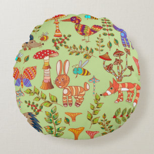 Coussins Ronds Image de la vie forestière. Flore et faune. Vinta