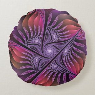 Coussins Ronds Imaginaire coloré Abstrait Trippy Violet Fractal