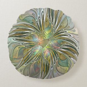 Coussins Ronds Imaginaire Floral Fleur Art Fractal Moderne Avec O