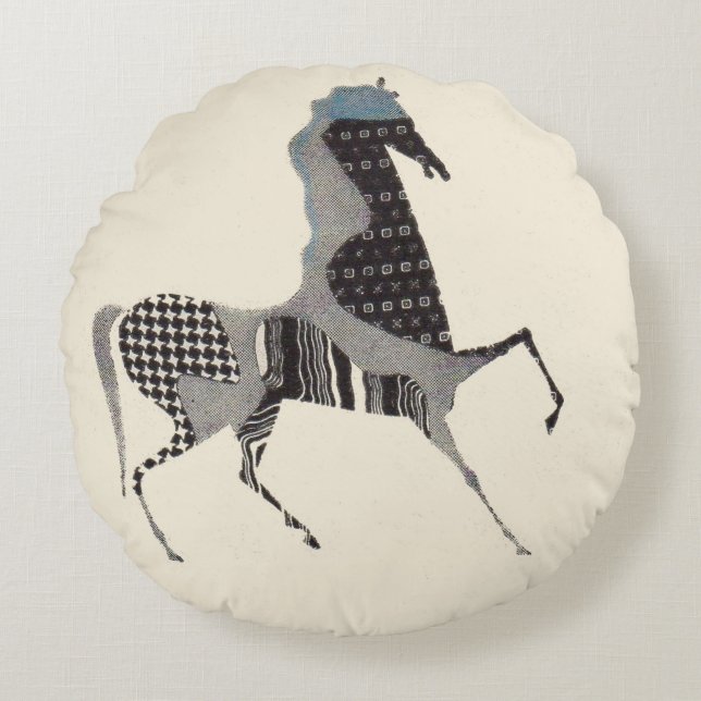 Coussins Ronds impression de cheval en patchwork (Devant)
