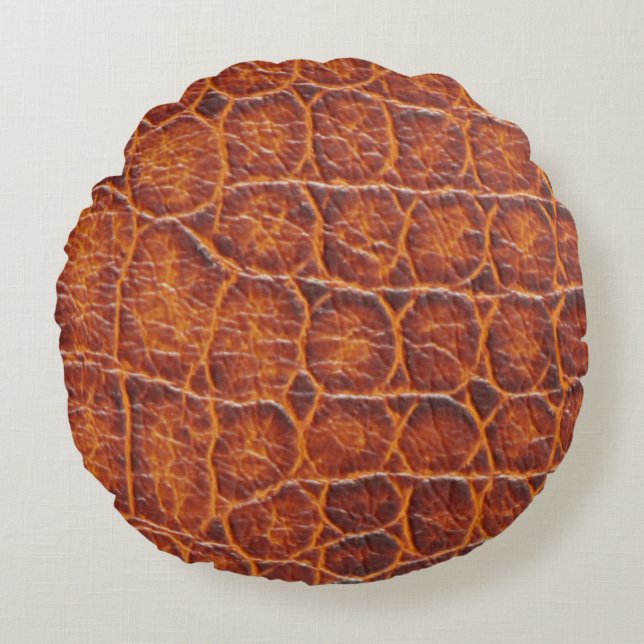 Coussins Ronds Impression de la peau de l'alligator Brown rouge (Devant)
