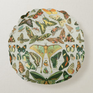 Coussins Ronds Impression de motif de papillon de nuit vintage