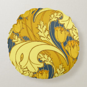 Coussins Ronds Impression de motif de tulipe : Art nouveau bleu j