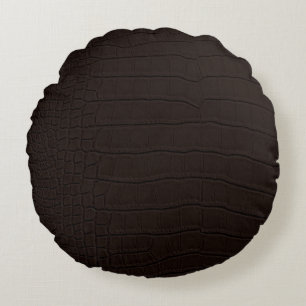 Coussins Ronds Impression de peau de crocodile marron