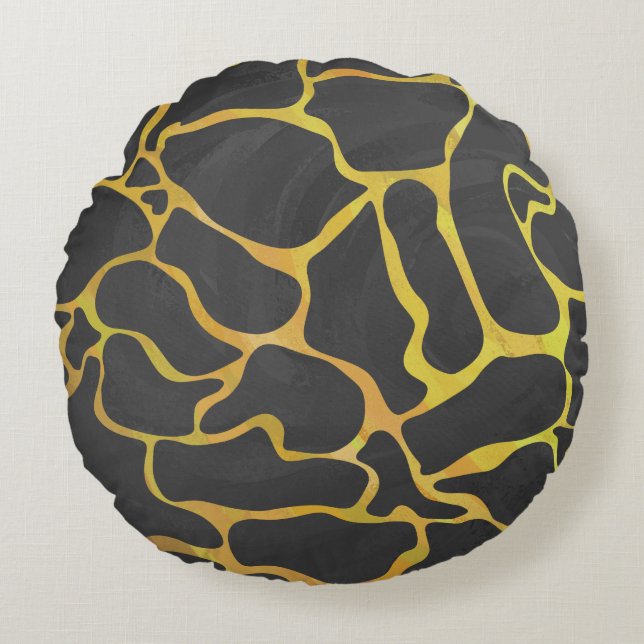 Coussins Ronds Impression Giraffe noir et jaune (Devant)