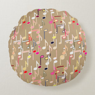 Coussins Ronds Impression musicale - taupe tan, multi