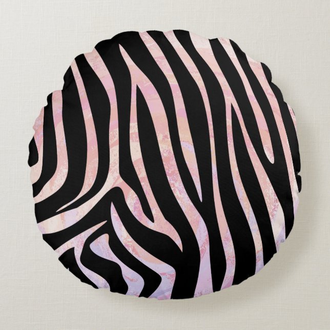 Coussins Ronds Impression noire et rose Zebra (Devant)