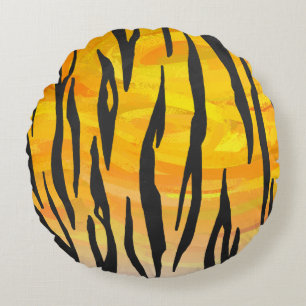 Coussins Ronds Impression Tigre Noir et Orange