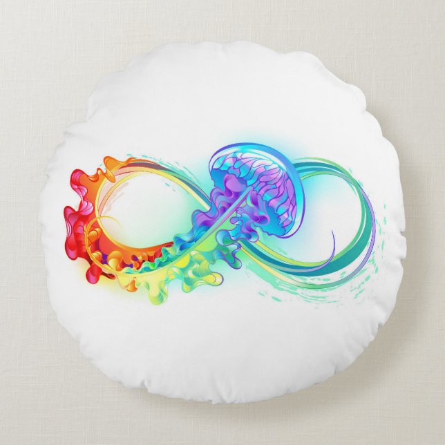 Coussins Ronds Infinity avec Rainbow Jellyfish (Devant)