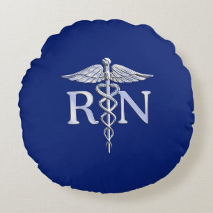 Coussins Ronds Infirmière autorisée RN Caduceus sur Décor bleu ma