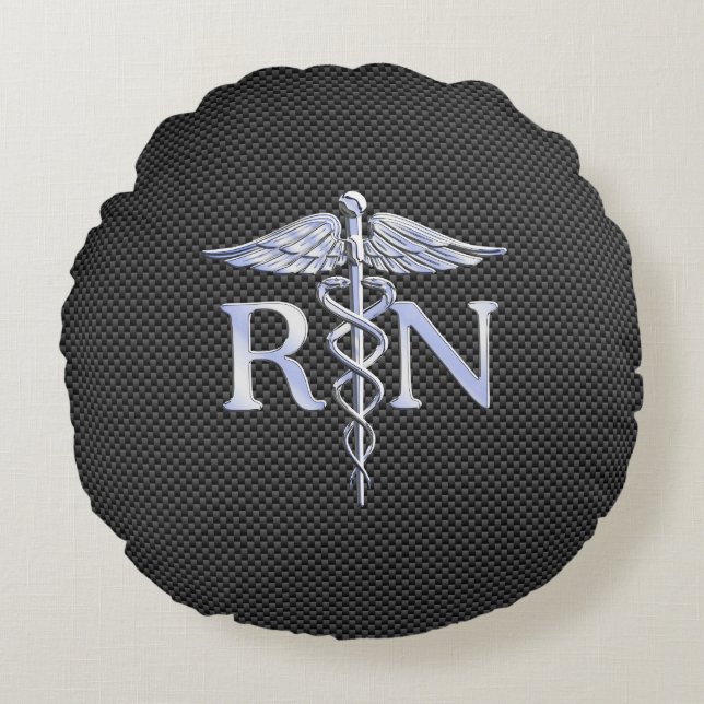 Coussins Ronds Infirmière inscrite RN Caduceus Snakes Carbon (Devant)