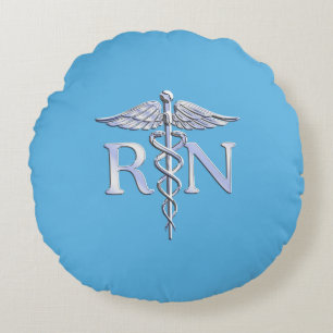 Coussins Ronds Infirmière inscrite RN Caduceus sur le décor bleu 