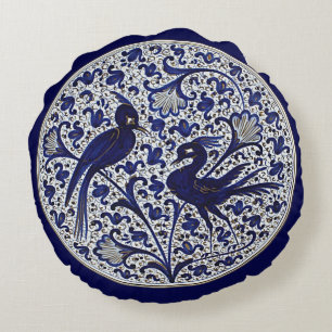 Coussins Ronds Inséparables vintages d'or blanc bleu à l'italienn
