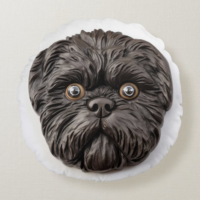 Coussins Ronds Inspiré 3D d'Affenpinscher (Devant)