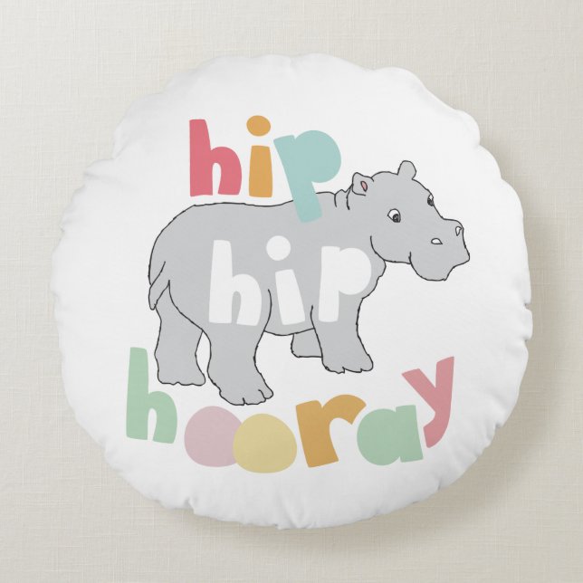 Coussins Ronds ip Hip Hip Houray Gris Hippo Dessin mignon Animal  (Devant)