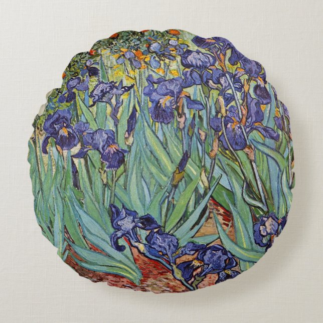 Coussins Ronds Iris de Van Gogh Peinture Impressionniste (Devant)