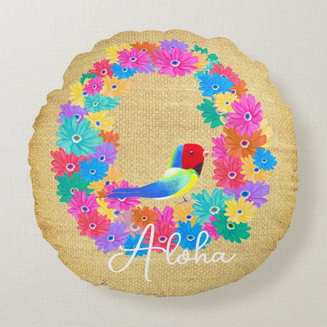 Coussins Ronds Island Rustic Bird 'Aloha'  (Devant)