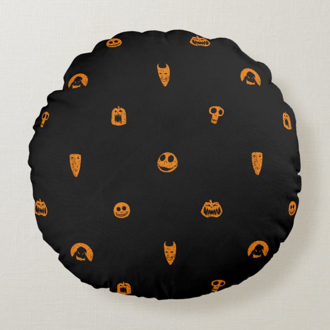 Coussins Ronds Jack Skellington Black & Orange Polka Motif (Devant)