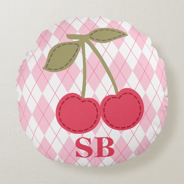 Coussins Ronds Jacquard rose cerisier Monogram Coquette (Devant)