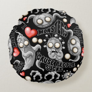 Coussins Ronds J'aime les monstres parce que les gens aiment les