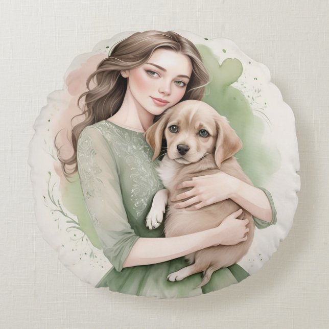 Coussins Ronds J'aime mon chien, charmant chien (Devant)