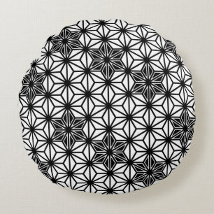 Coussins Ronds Japonais Asanoha motif - blanc et noir