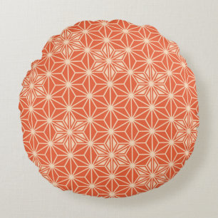 Coussins Ronds Japonais Asanoha motif - corail orange
