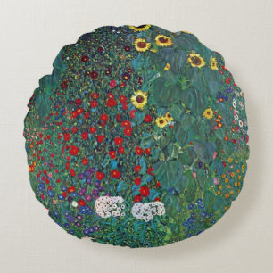 Coussins Ronds Jardin agricole avec tournesol par Klimt, Fleurs V